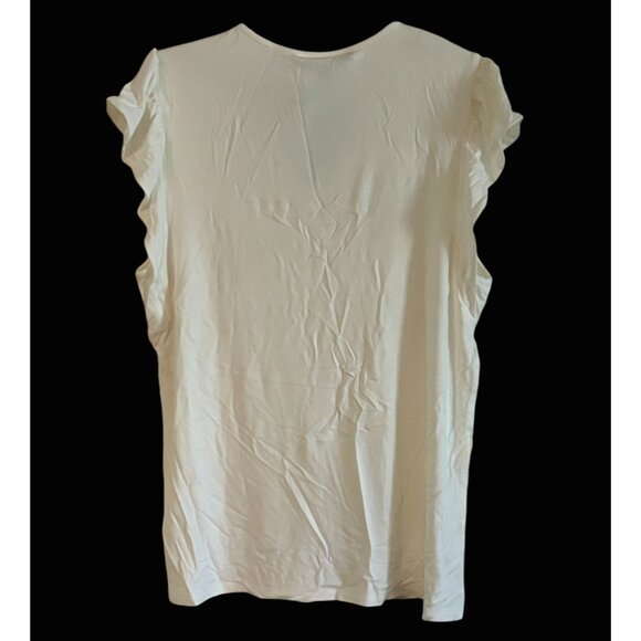 NWT New Daniel Rainn Cream Short Sleeve Top V-Neck Flutter Sleeve RayonT-Shirt M - Picture 4 of 7